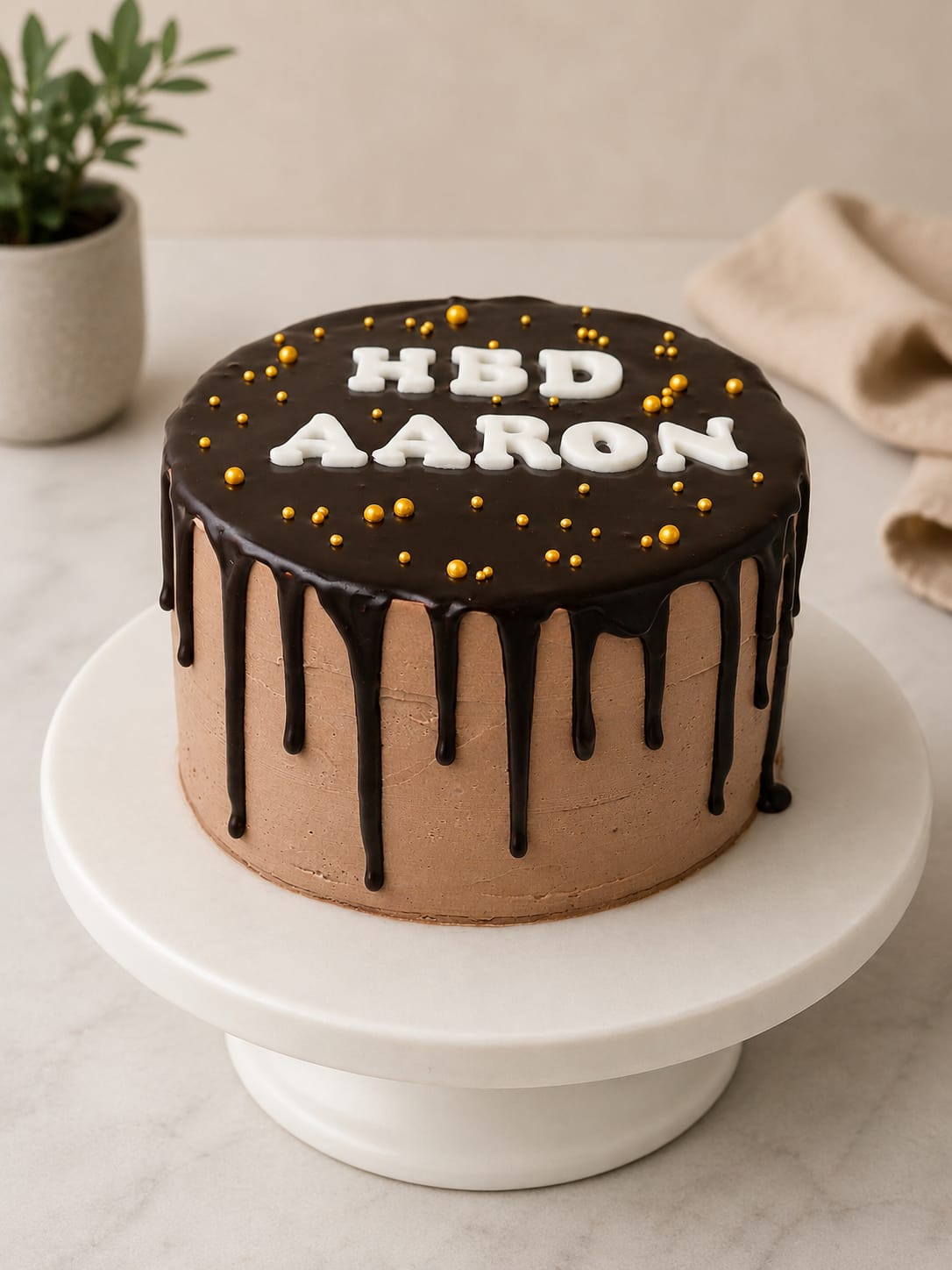 Chocolate vanilla cake with textured buttercream and chocolate garnish, a CakeCanva chocolate cake design in Bahrain.
