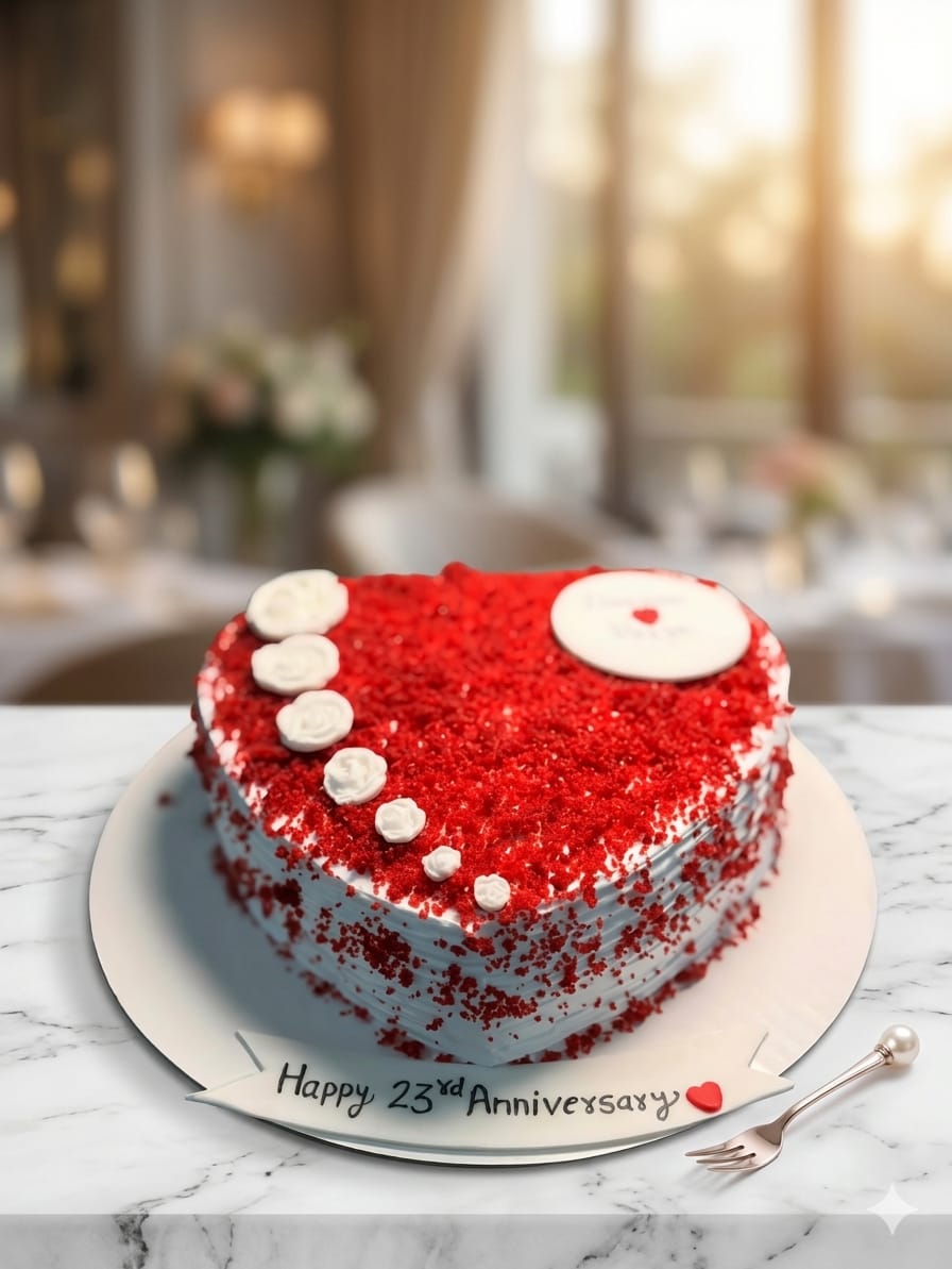 Customized red velvet cake with decorative piping and design details, a CakeCanva red velvet cake in Bahrain.
