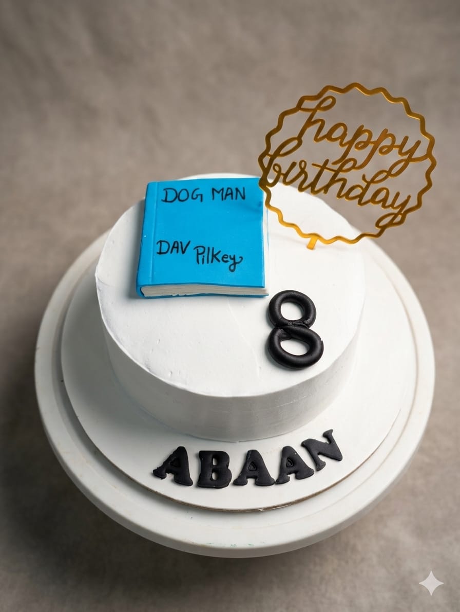 Dog Man book theme 8th birthday cake by CakeCanva in Bahrain.